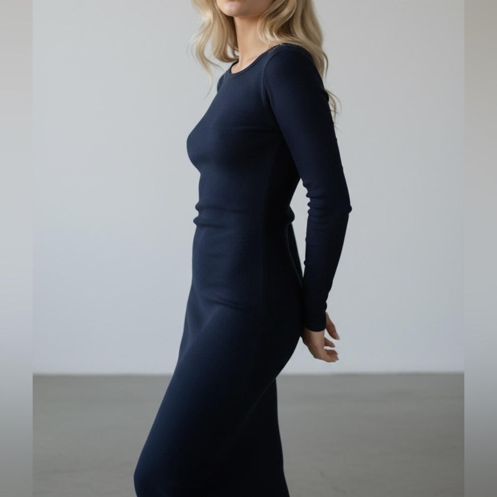 SHEIN Blue Long Sleeve Sheath Dress